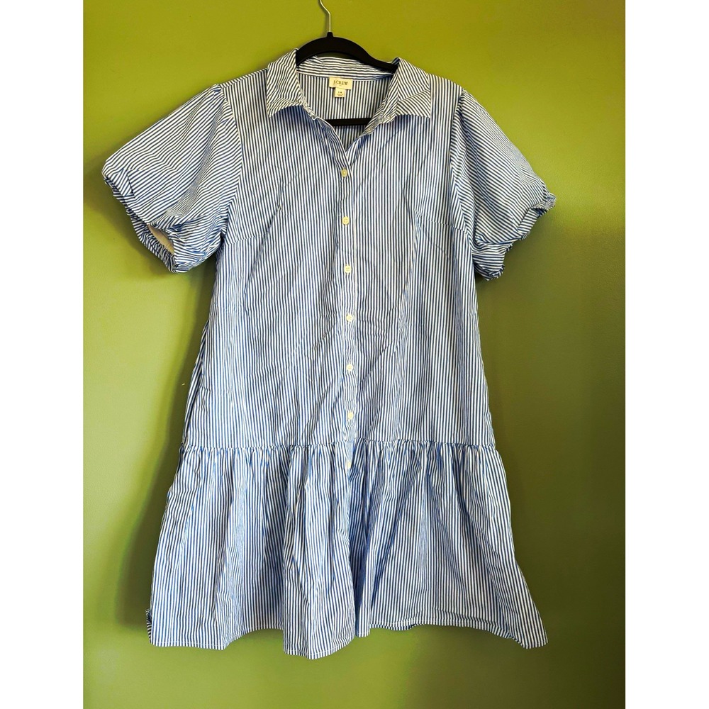 J.Crew Striped Bubble-sleeve Shirt-dress For Women size 14 Blue and White Stripe